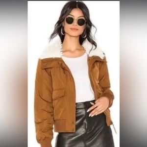 Young Fabulous & Broke Tan Bomber Jacket with Cream Collar
